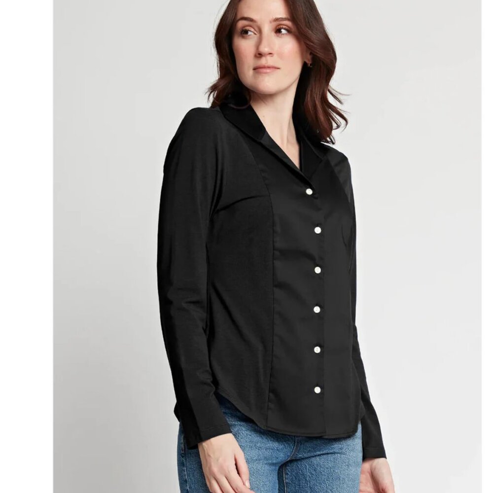 Hinson Wu Donna Black Wing Collar Shirt L - Picture 6 of 6